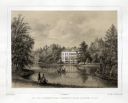 135909 Gezicht over de grote vijver in het landschapspark van Broekhuizen bij Leersum op de achtergevel van het huis.